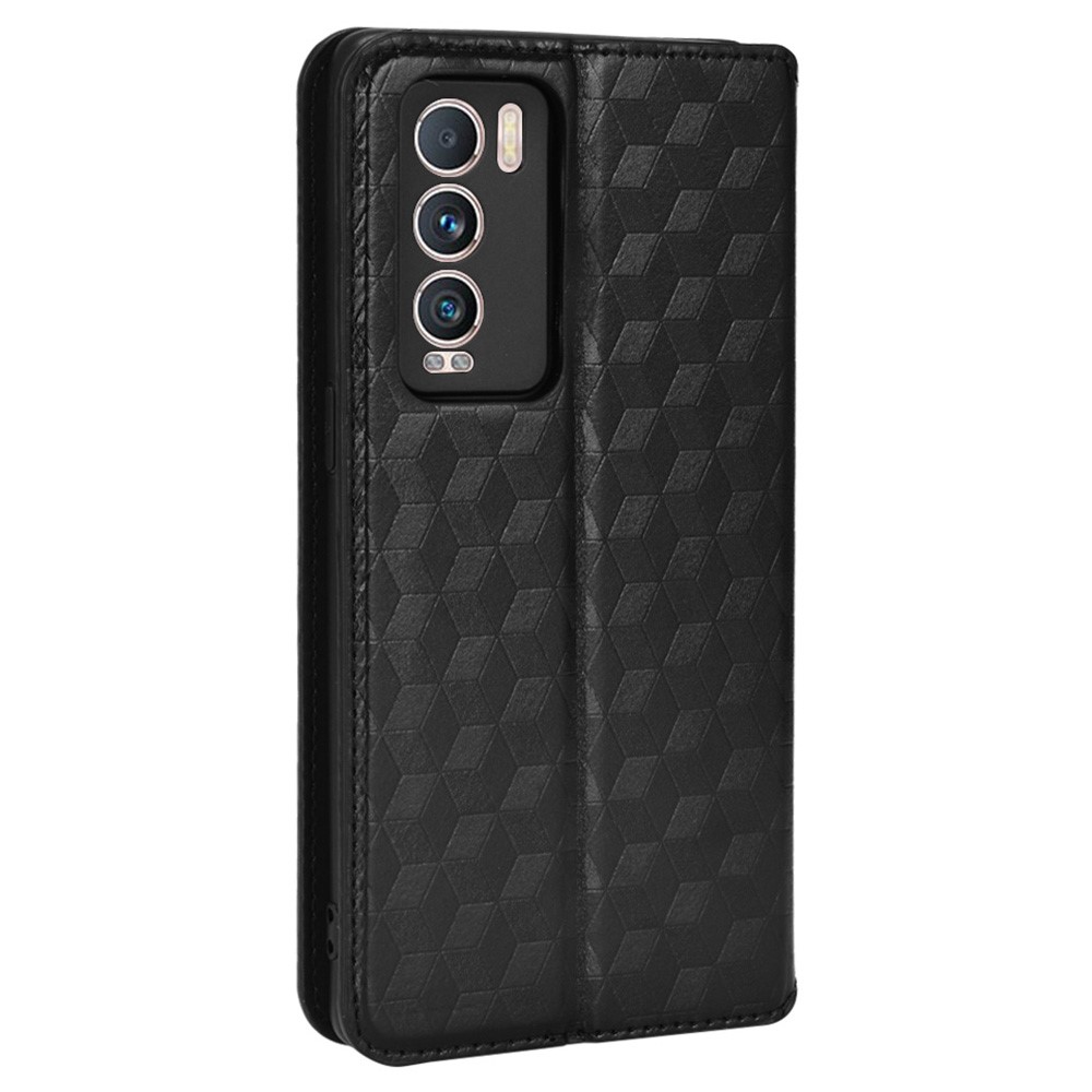 3D Rhombus Pattern Imprinted Cell Phone Case PU Leather + TPU Protective Cover with Stand Wallet for Realme GT Explorer Master - Black-3