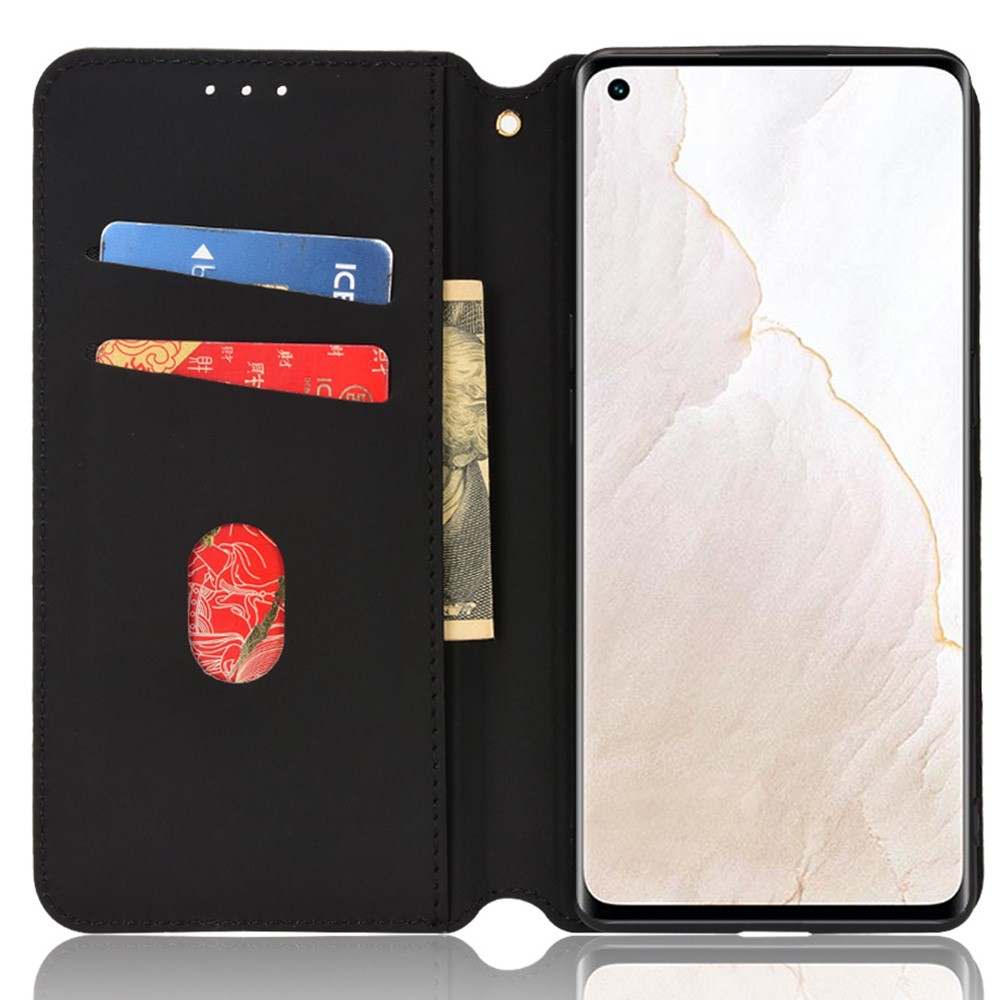 3D Rhombus Pattern Imprinted Cell Phone Case PU Leather + TPU Protective Cover with Stand Wallet for Realme GT Explorer Master - Black-4