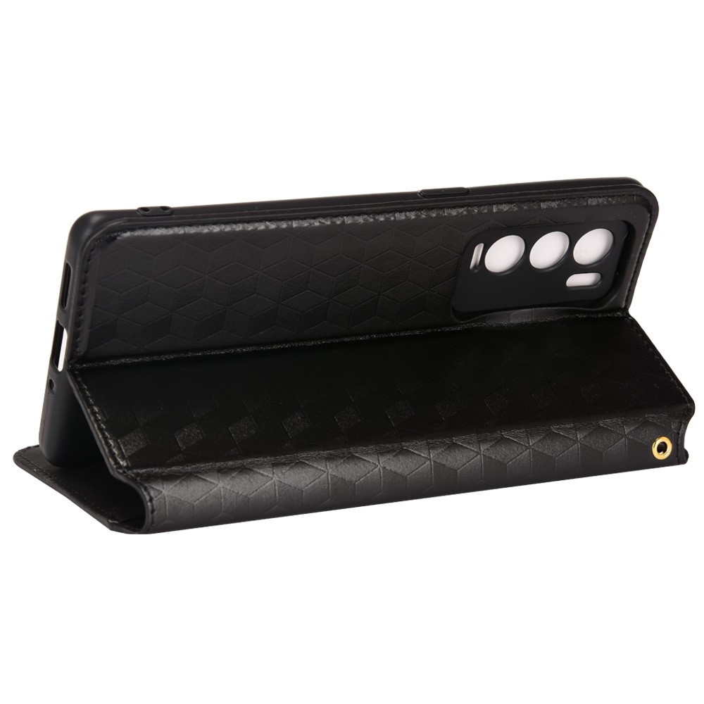 3D Rhombus Pattern Imprinted Cell Phone Case PU Leather + TPU Protective Cover with Stand Wallet for Realme GT Explorer Master - Black-6