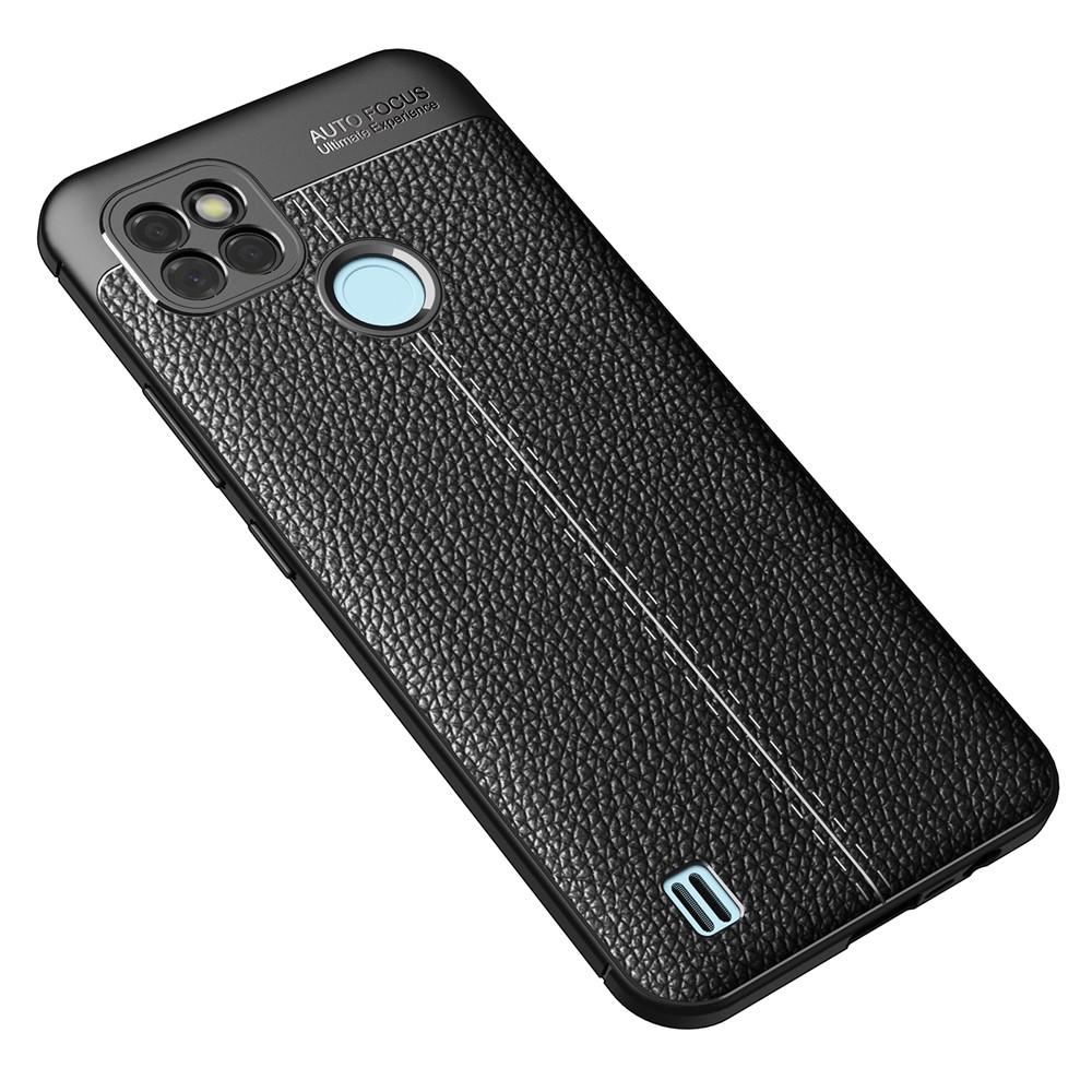 Litchi Texture Anti-Fingerprint Flexible TPU Shock-Absorption Back Cover for Realme C21Y - Black-2