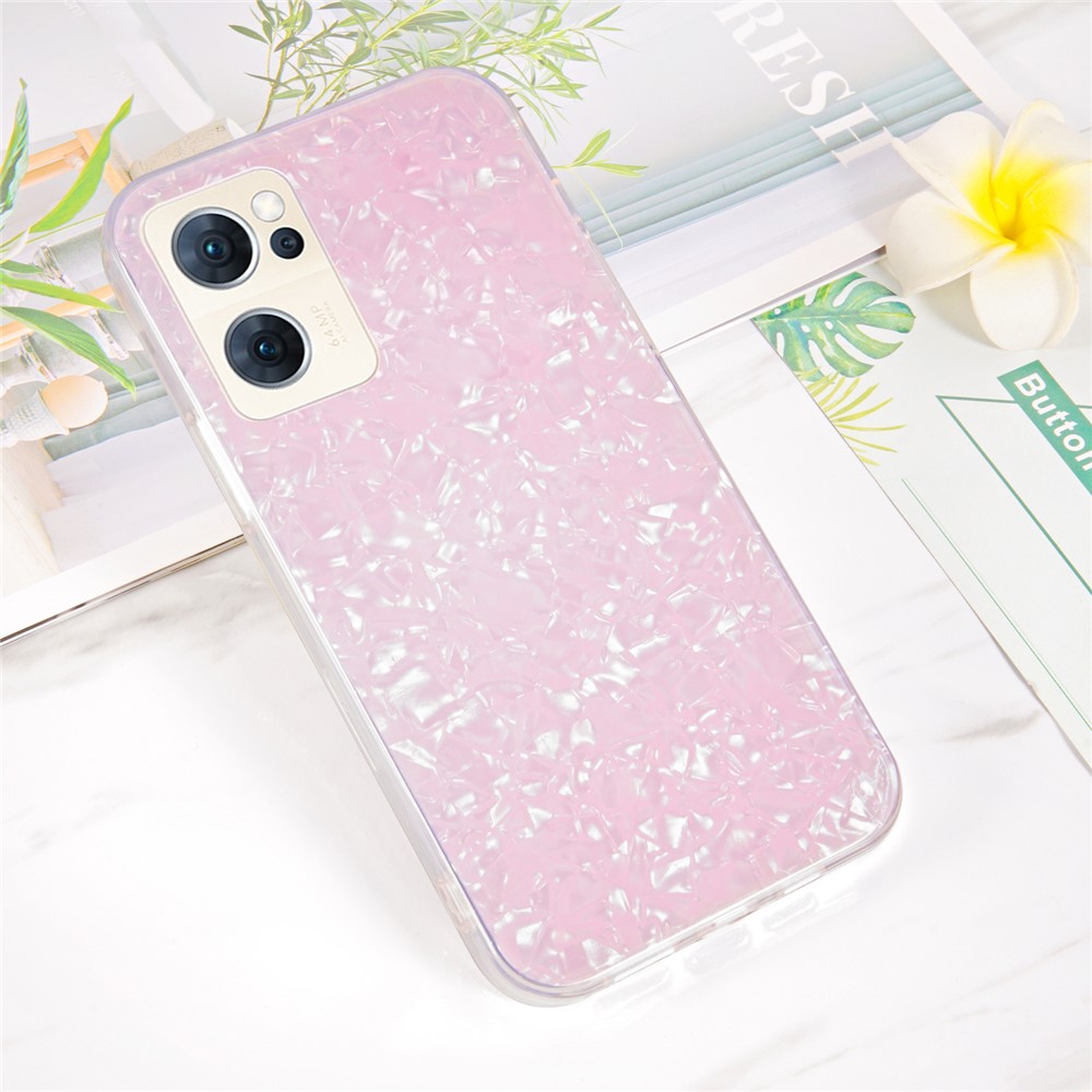 IPAKY Dual Layer Hard Acrylic Back + Soft TPU Shockproof High Impact Protective IMD Phone Case for Oppo Reno7 5G - Pink-4