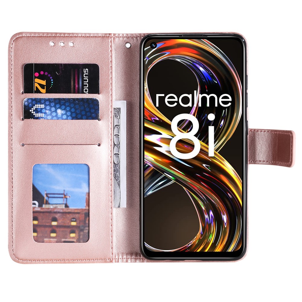 Mandala Flower Imprinted All-round Shockproof Stand Wallet Leather Phone Case Shell for Realme 8i - Rose Gold-4