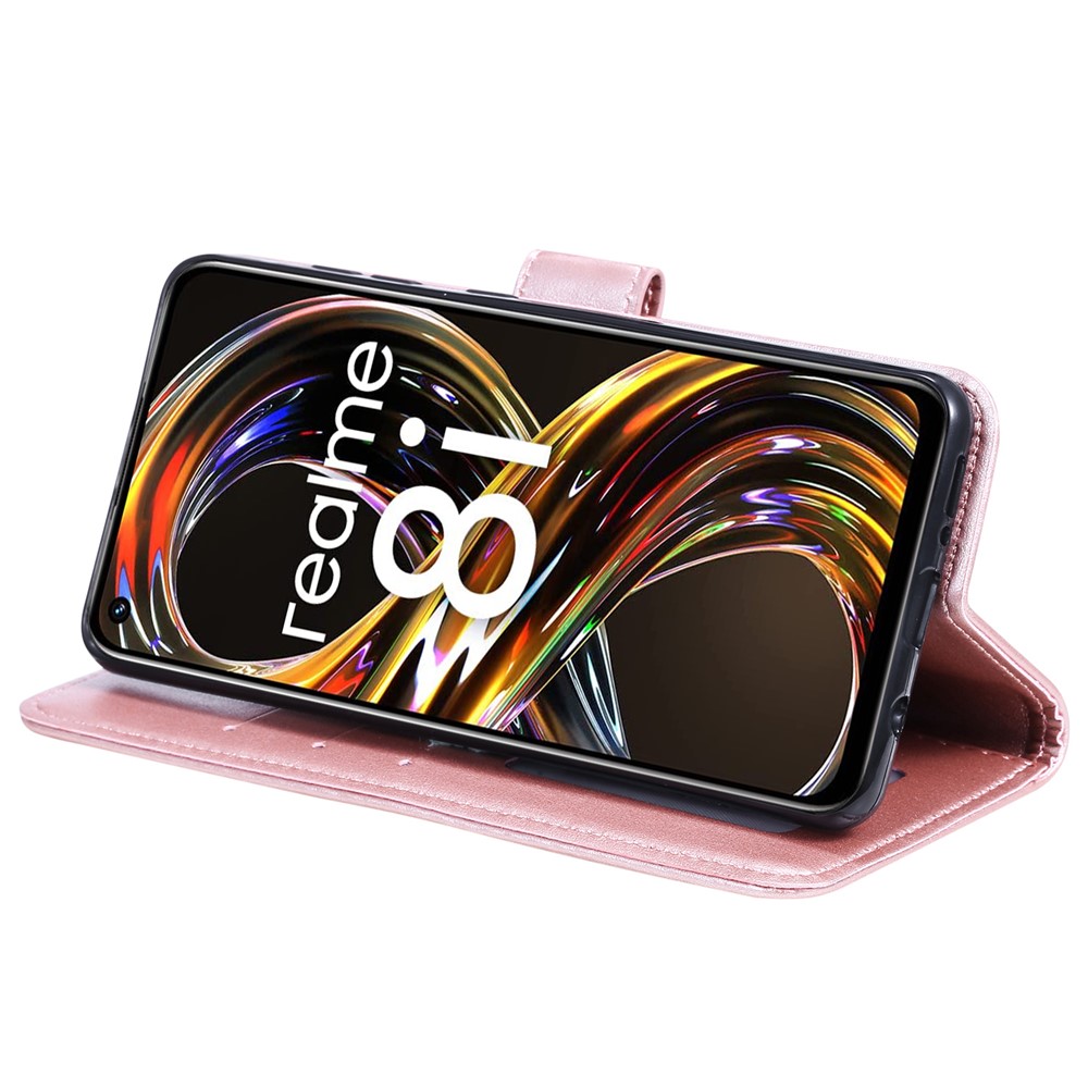 Mandala Flower Imprinted All-round Shockproof Stand Wallet Leather Phone Case Shell for Realme 8i - Rose Gold-5