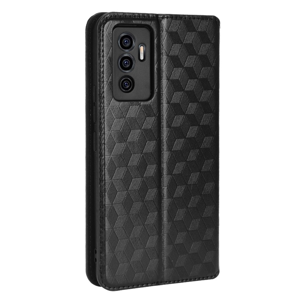For vivo S10e / V23e 5G / V23e 4G Rhombus Pattern Imprinted Cell Phone Case PU Leather + TPU Protective Cover with Stand Wallet - Black-6