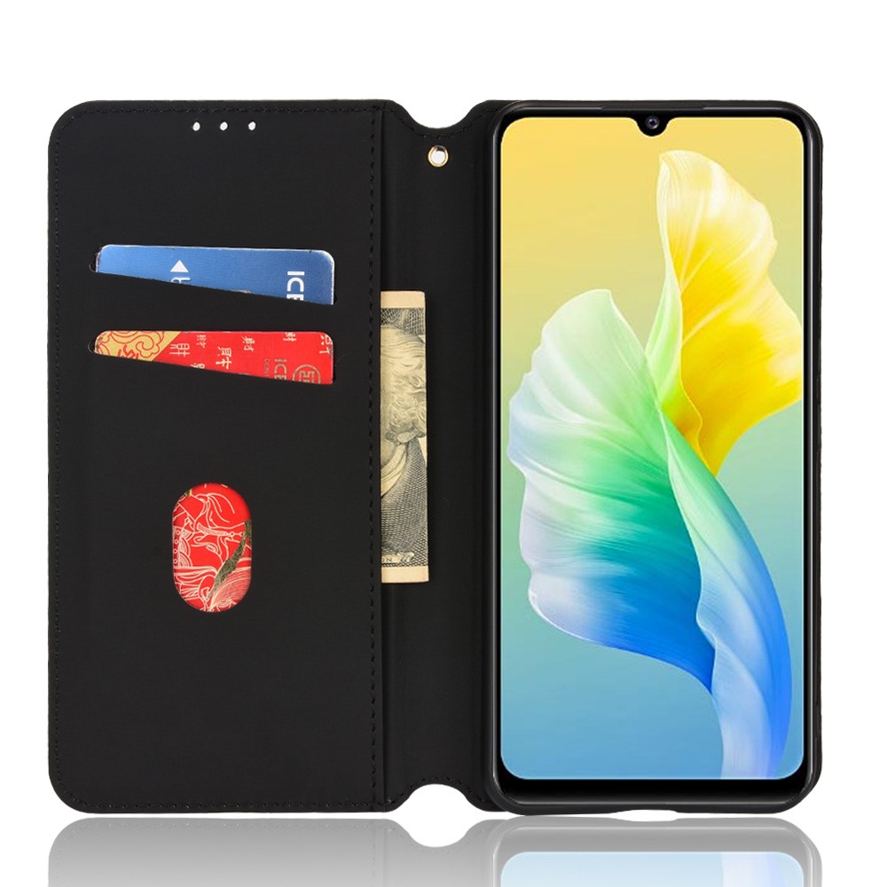 For vivo S10e / V23e 5G / V23e 4G Rhombus Pattern Imprinted Cell Phone Case PU Leather + TPU Protective Cover with Stand Wallet - Black-7