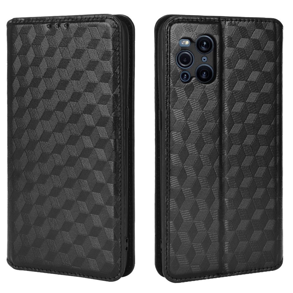 Protective Cover Shockproof Rhombus Pattern Imprinted Cell Phone Case PU Leather + TPU Phone Case with Stand Wallet for Oppo Find X3 Pro / Find X3 - Black-1