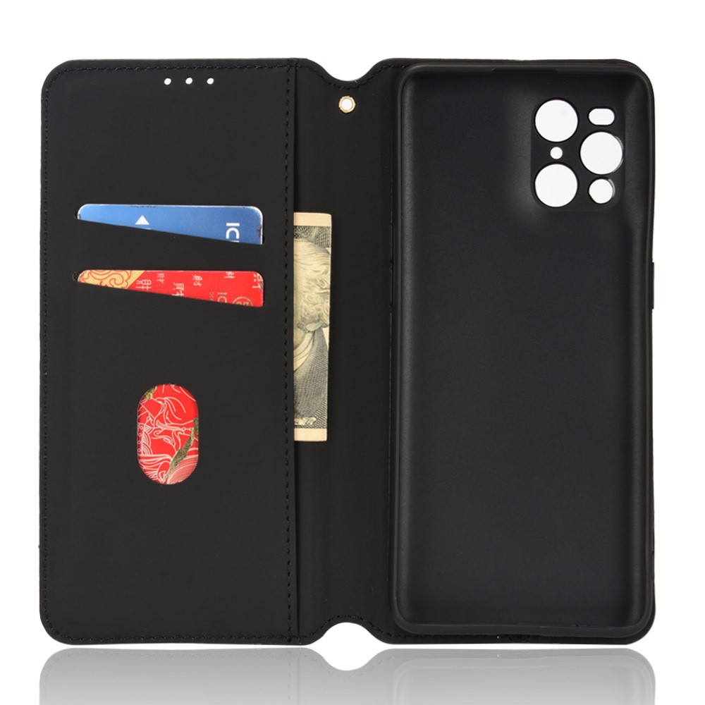 Protective Cover Shockproof Rhombus Pattern Imprinted Cell Phone Case PU Leather + TPU Phone Case with Stand Wallet for Oppo Find X3 Pro / Find X3 - Black-8