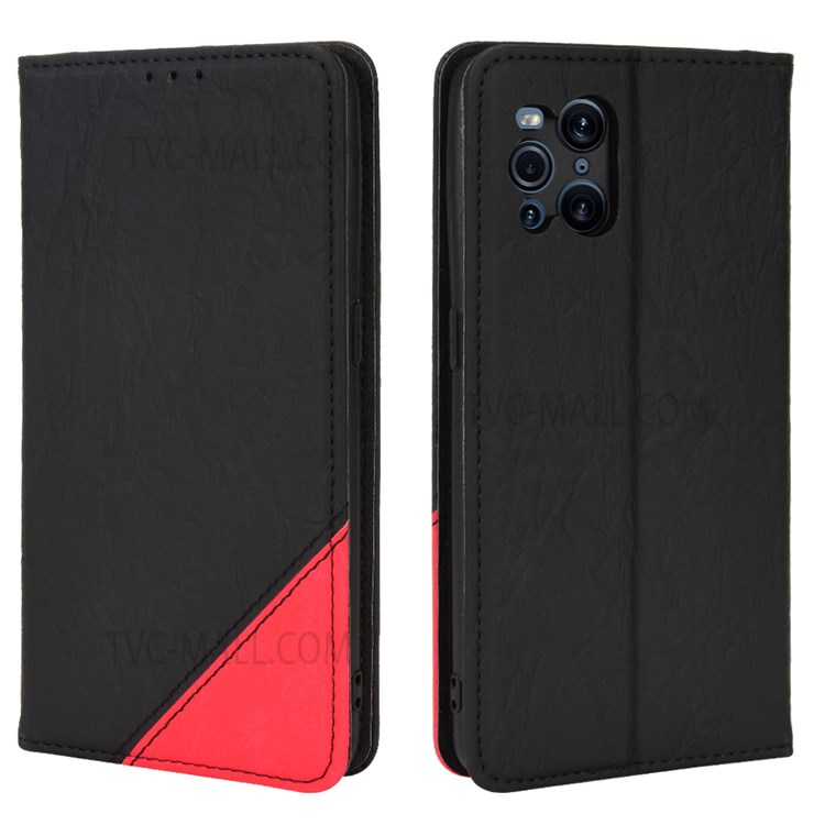 Color Splicing TPU + PU Leather Phone Case Wallet Phone Cover with Stand for Oppo Find X3 / Oppo Find X3 Pro - Black-1