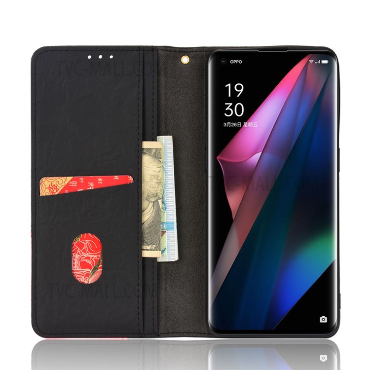Color Splicing TPU + PU Leather Phone Case Wallet Phone Cover with Stand for Oppo Find X3 / Oppo Find X3 Pro - Black-5