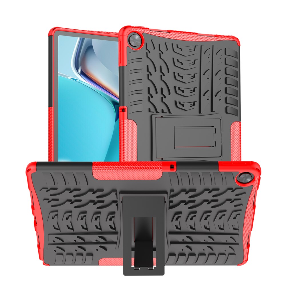 Tire Texture Hard PC + Soft TPU Impact Resistant Tablet Case Cover with Folding Kickstand for Realme Pad 10.4'' - Red-1