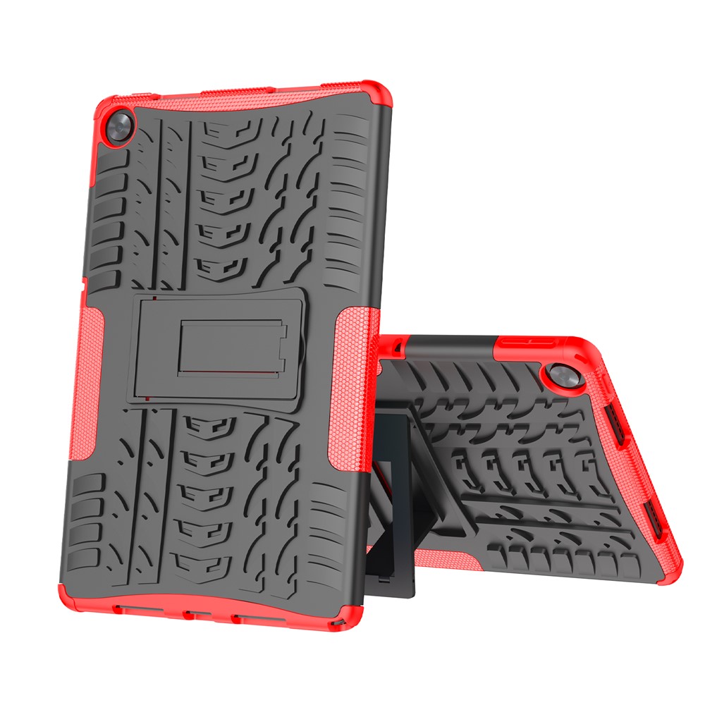 Tire Texture Hard PC + Soft TPU Impact Resistant Tablet Case Cover with Folding Kickstand for Realme Pad 10.4'' - Red-8