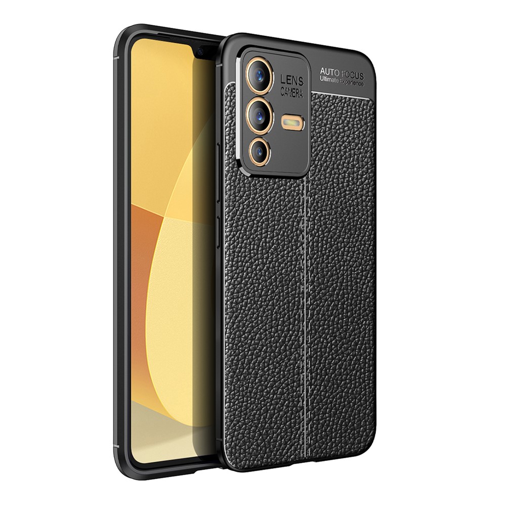 Litchi Texture Anti-Fingerprint Flexible TPU Shock-Absorption Back Cover for vivo S12 - Black-1