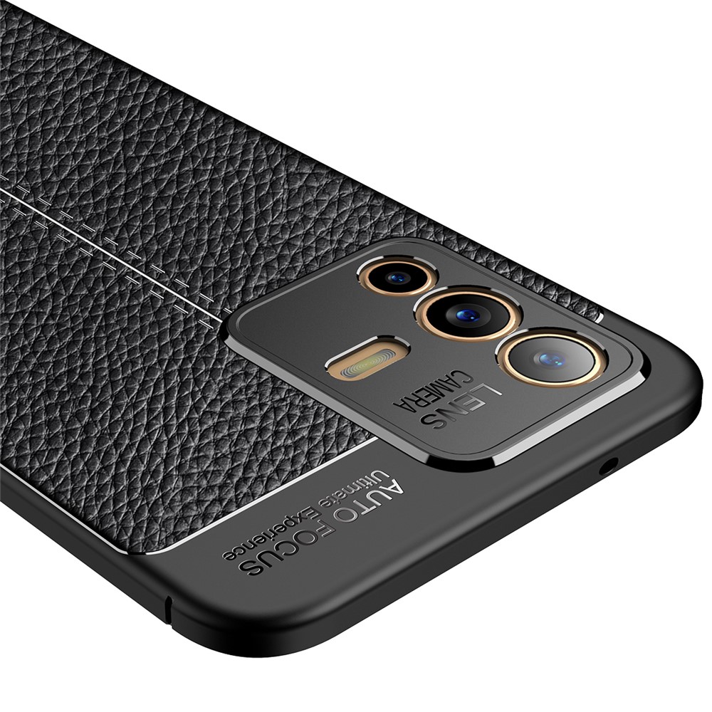 Litchi Texture Anti-Fingerprint Flexible TPU Shock-Absorption Back Cover for vivo S12 - Black-2