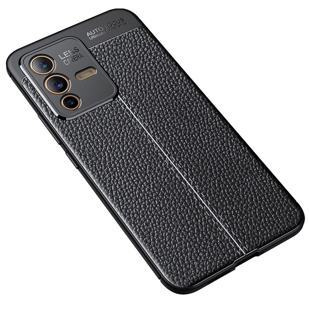 Litchi Texture Anti-Fingerprint Flexible TPU Shock-Absorption Back Cover for vivo S12 - Black-5