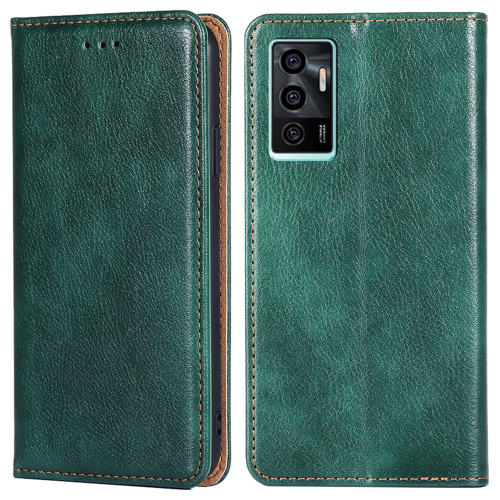 Viewing Stand PU Leather Protective Folio Cover Auto Magnetic Closed Wallet Folio Case for vivo V23e 4G / S10e - Green-1