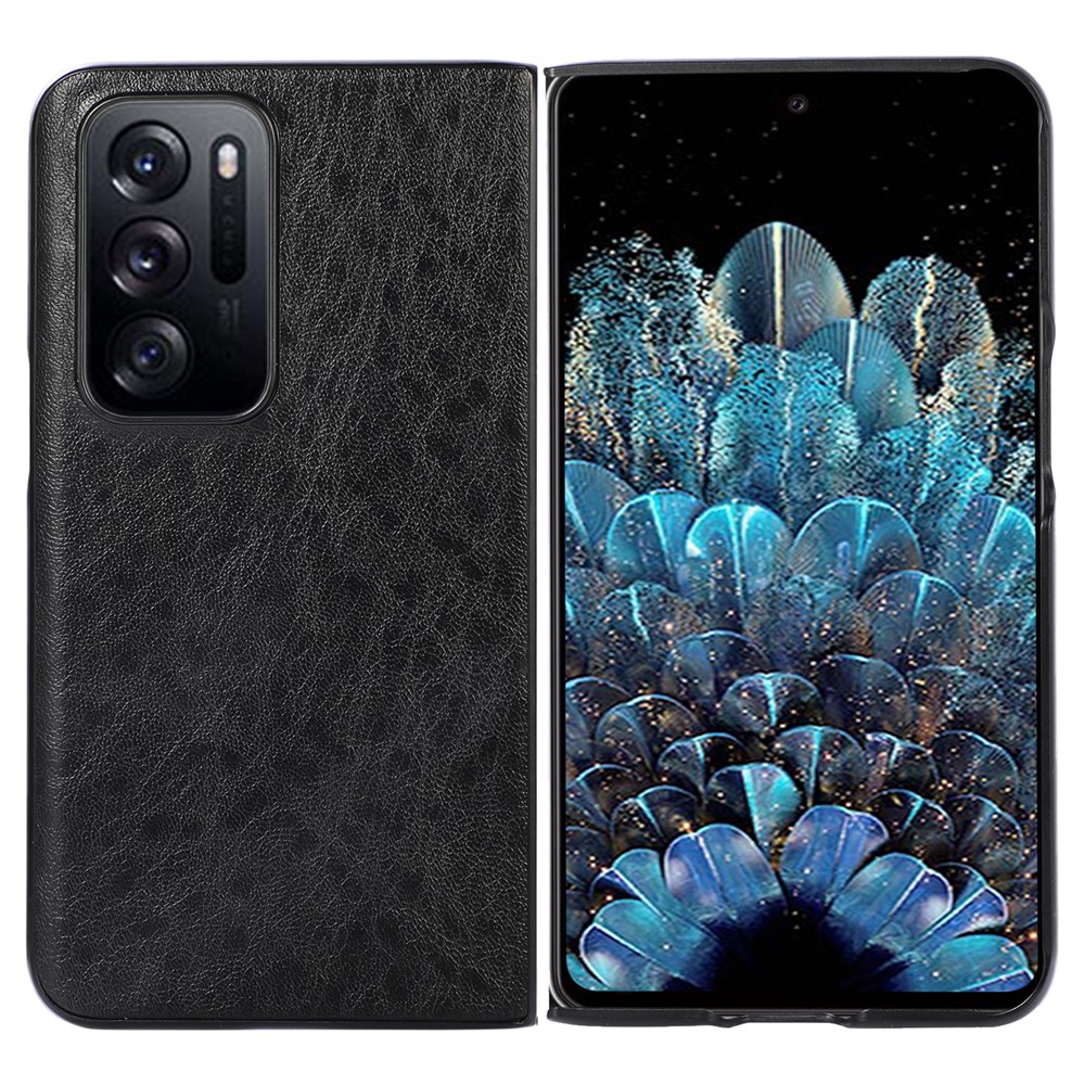 Crazy Horse Texture Mobile Phone Case PU Leather Coated PC Hybrid Phone Cover for Oppo Find N - Black-1