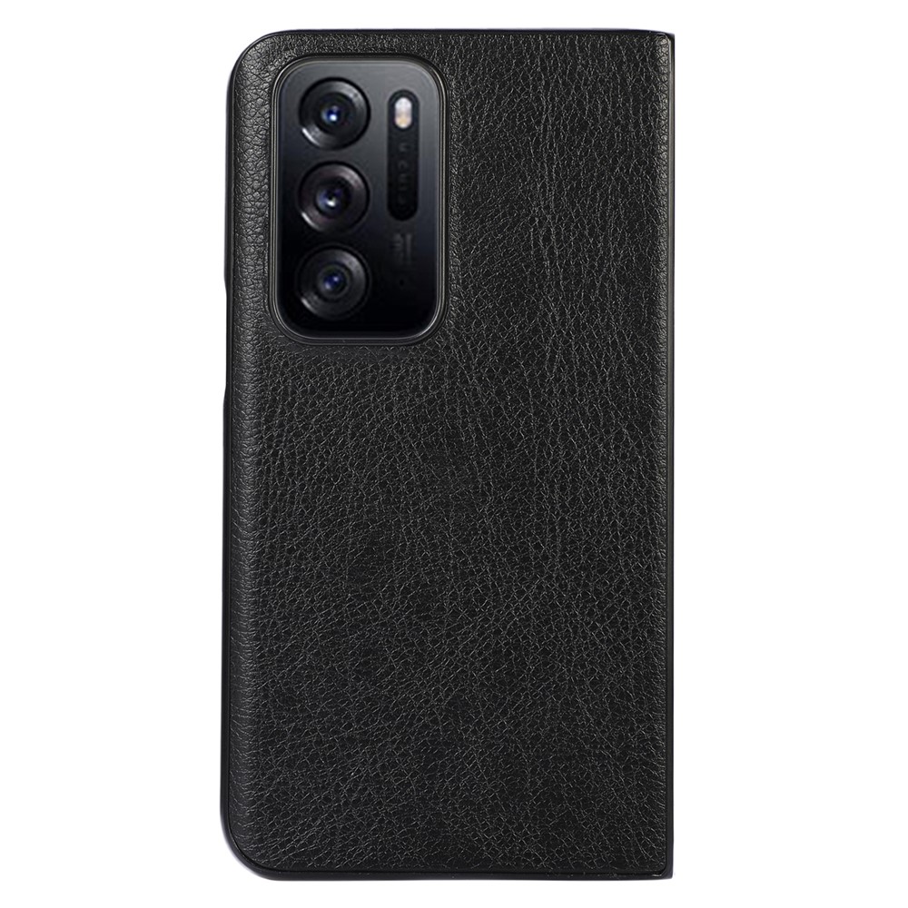 Litchi Texture Mobile Phone Case PU Leather Coated PC Hybrid Phone Cover for Oppo Find N - Black-3