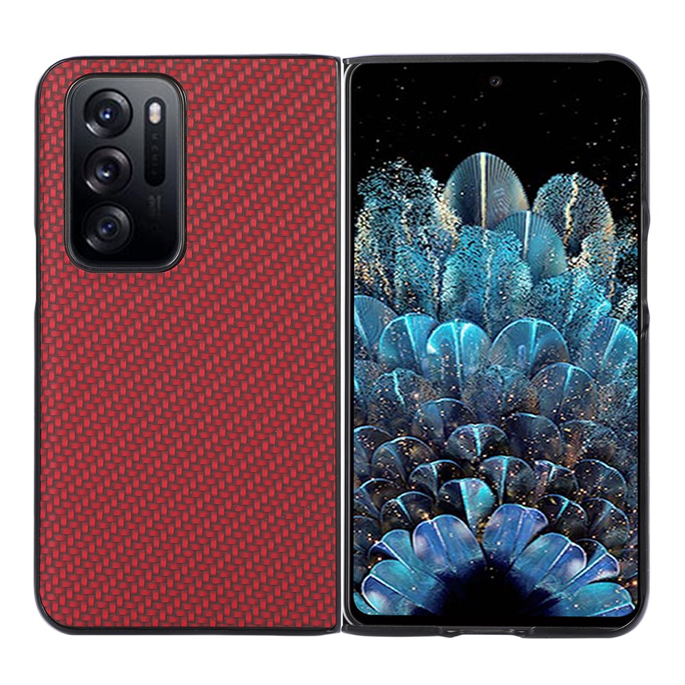 Well-protected Shockproof Carbon Fiber Texture PU Leather Coated PC Phone Case Cover for Oppo Find N - Red-1