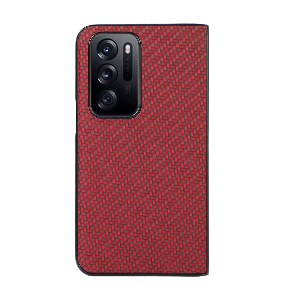 Well-protected Shockproof Carbon Fiber Texture PU Leather Coated PC Phone Case Cover for Oppo Find N - Red-2