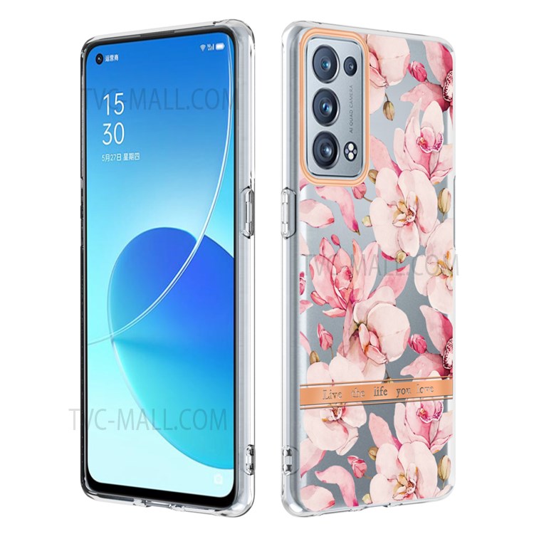 LB5 Series Electroplating IMD IML Soft TPU Phone Case Flower Pattern Ultra Slim Protective Cover for Oppo Reno6 Pro 5G (Snapdragon)/Reno6 Pro+ 5G - HC005 Pink Gardenia-1