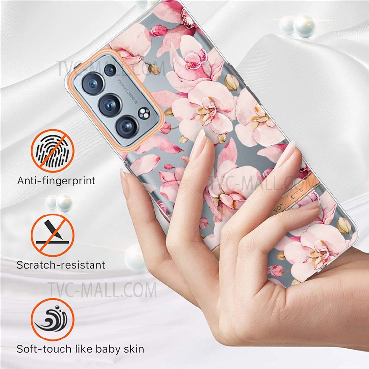LB5 Series Electroplating IMD IML Soft TPU Phone Case Flower Pattern Ultra Slim Protective Cover for Oppo Reno6 Pro 5G (Snapdragon)/Reno6 Pro+ 5G - HC005 Pink Gardenia-2