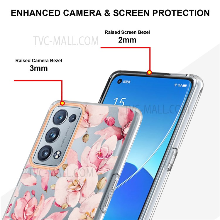 LB5 Series Electroplating IMD IML Soft TPU Phone Case Flower Pattern Ultra Slim Protective Cover for Oppo Reno6 Pro 5G (Snapdragon)/Reno6 Pro+ 5G - HC005 Pink Gardenia-4