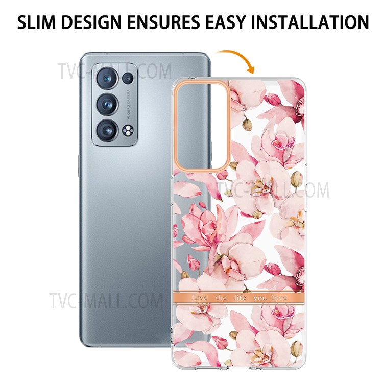 LB5 Series Electroplating IMD IML Soft TPU Phone Case Flower Pattern Ultra Slim Protective Cover for Oppo Reno6 Pro 5G (Snapdragon)/Reno6 Pro+ 5G - HC005 Pink Gardenia-5