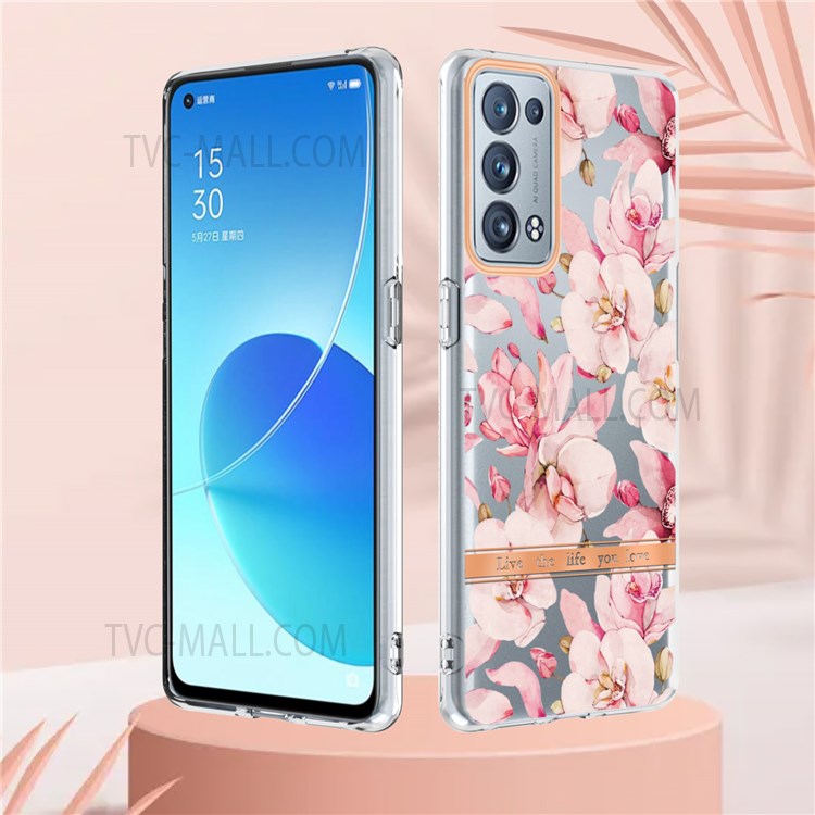 LB5 Series Electroplating IMD IML Soft TPU Phone Case Flower Pattern Ultra Slim Protective Cover for Oppo Reno6 Pro 5G (Snapdragon)/Reno6 Pro+ 5G - HC005 Pink Gardenia-7