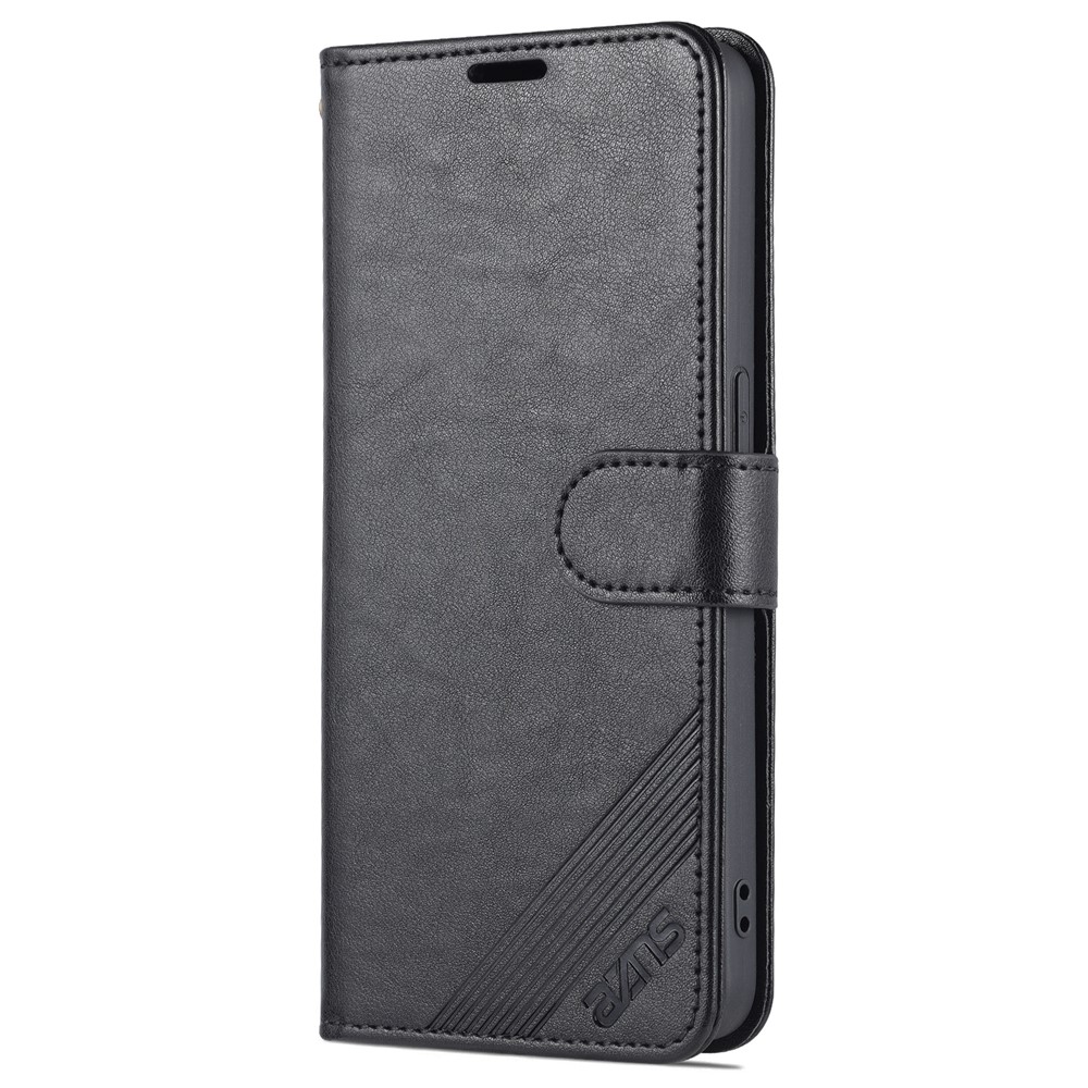 AZNS Magnetic Textured PU Leather Phone Case Soft TPU Stand Flip Wallet Cover for Oppo Reno7 5G - Black-2
