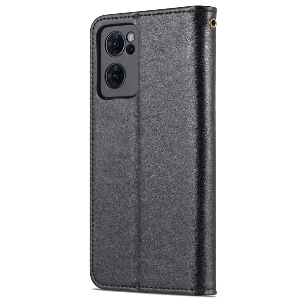 AZNS Textured PU Leather Flip Folio Book Stand Phone Case TPU Shockproof Folio Cover with Wallet for Oppo Reno7 SE 5G - Black-3