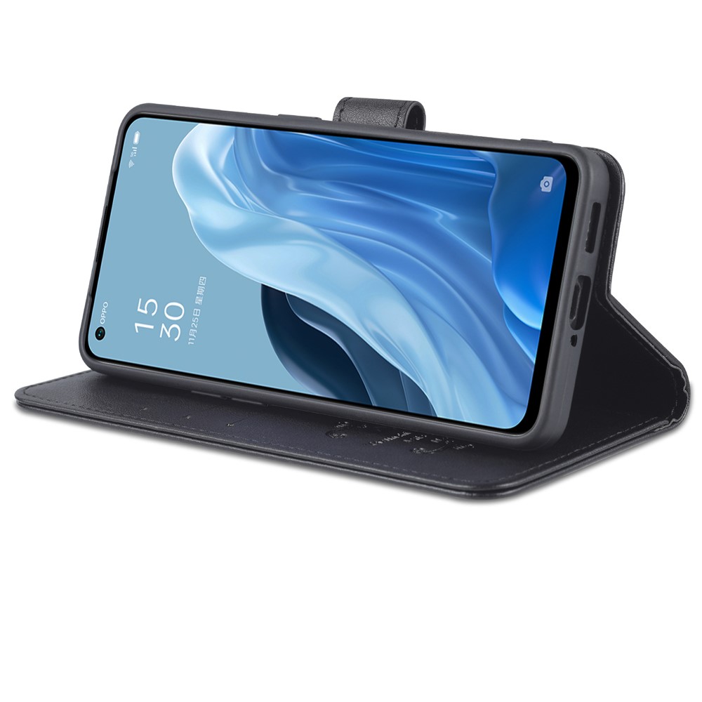 AZNS Textured PU Leather Flip Folio Book Stand Phone Case TPU Shockproof Folio Cover with Wallet for Oppo Reno7 SE 5G - Black-4