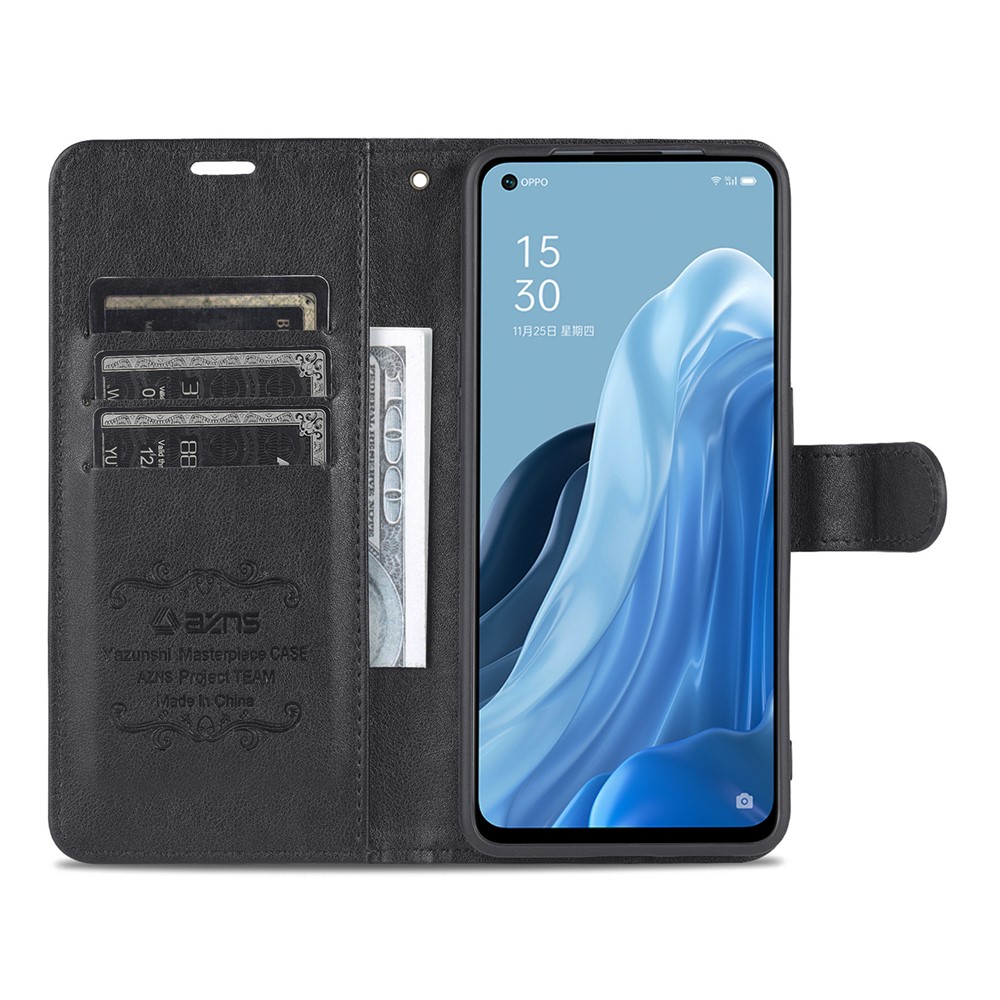 AZNS Textured PU Leather Flip Folio Book Stand Phone Case TPU Shockproof Folio Cover with Wallet for Oppo Reno7 SE 5G - Black-5