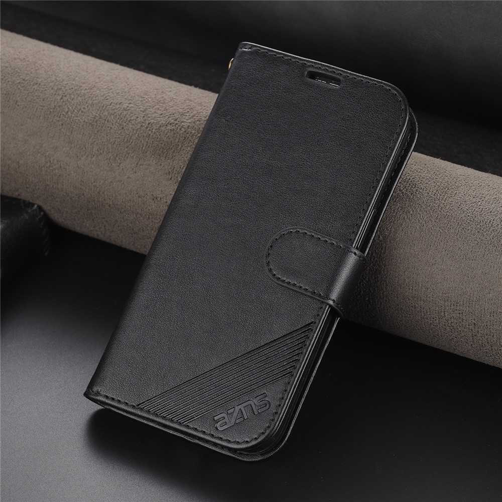 AZNS Textured PU Leather Flip Folio Book Stand Phone Case TPU Shockproof Folio Cover with Wallet for Oppo Reno7 SE 5G - Black-6