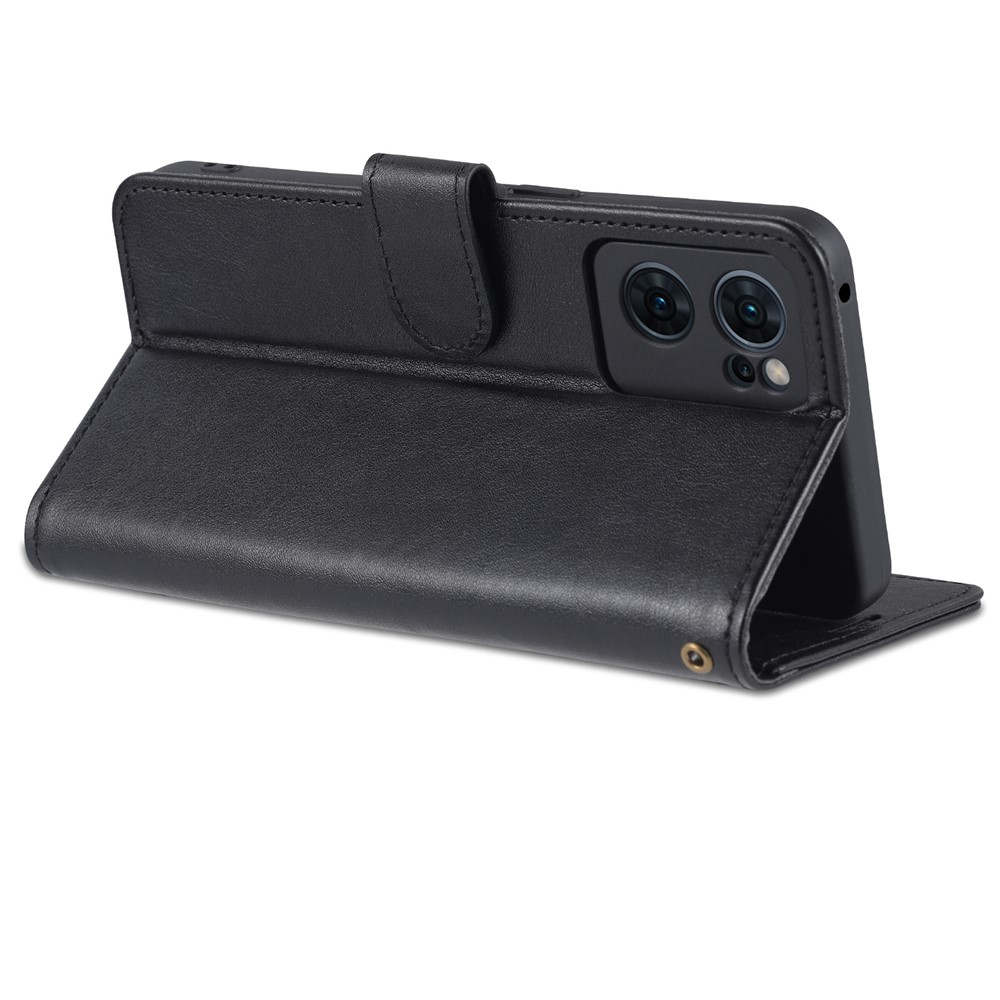 AZNS Textured PU Leather Flip Folio Book Stand Phone Case TPU Shockproof Folio Cover with Wallet for Oppo Reno7 SE 5G - Black-8