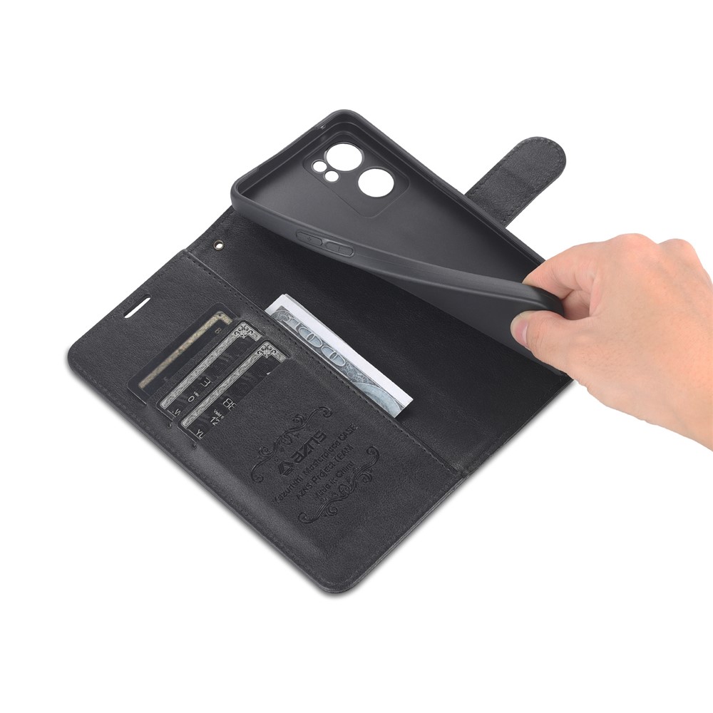 AZNS Textured PU Leather Flip Folio Book Stand Phone Case TPU Shockproof Folio Cover with Wallet for Oppo Reno7 SE 5G - Black-9