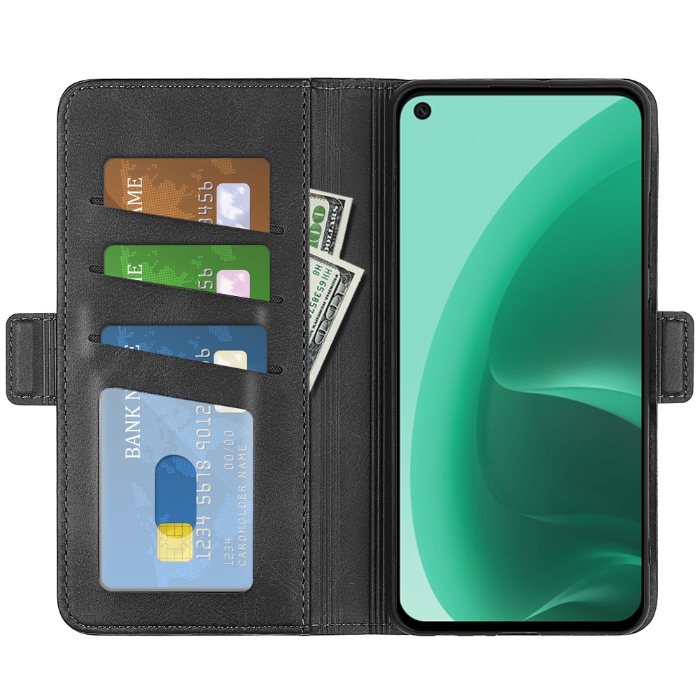 Folding Stand Textured PU Leather Wallet Flip Cover TPU Inner Shell with Magnetic Double Clasps for OPPO A55s 5G - Black-4