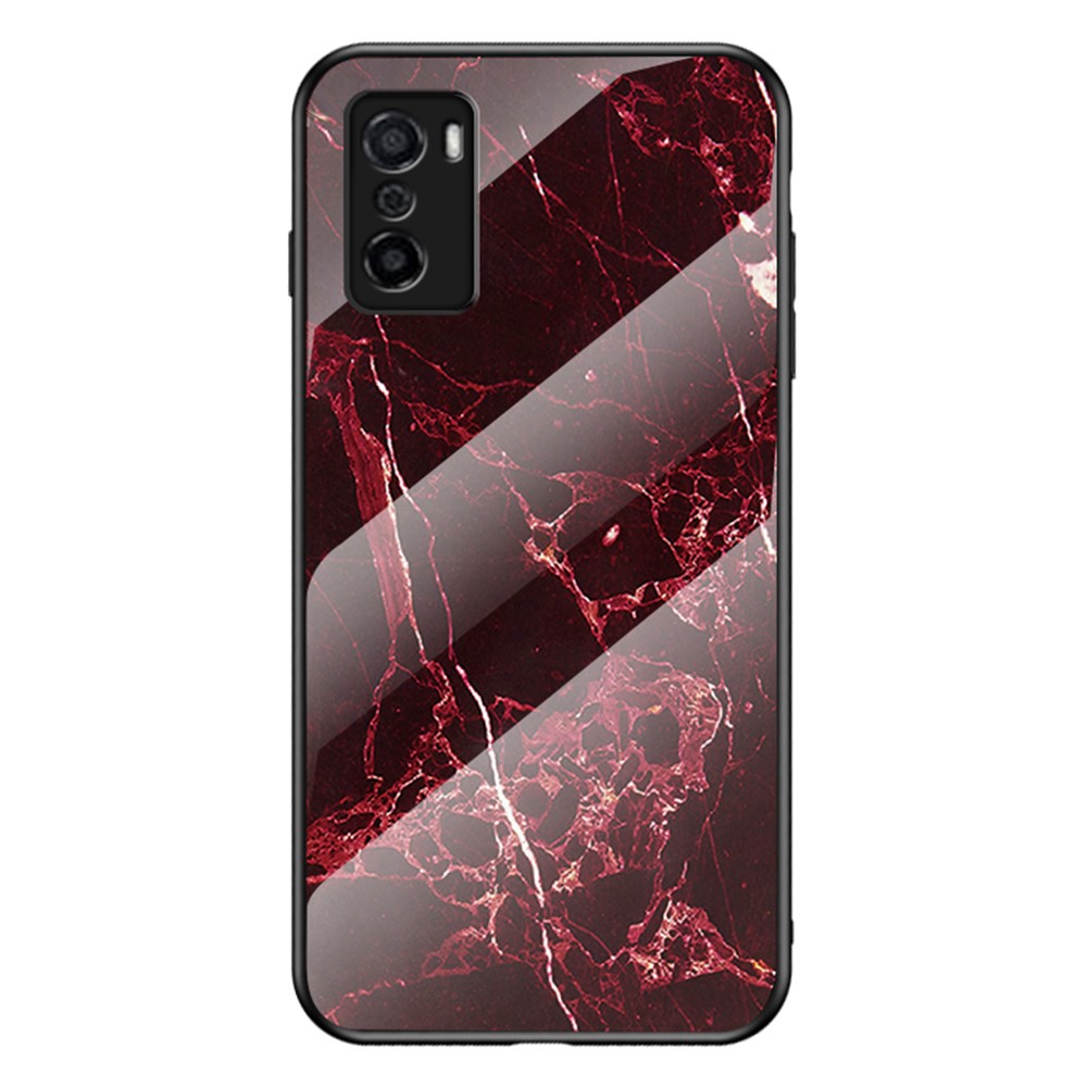 Marble Pattern Tempered Glass + PC + TPU Shock Absorbing Ultra Slim Phone Case for Oppo A55s - Blood Red Marble-1
