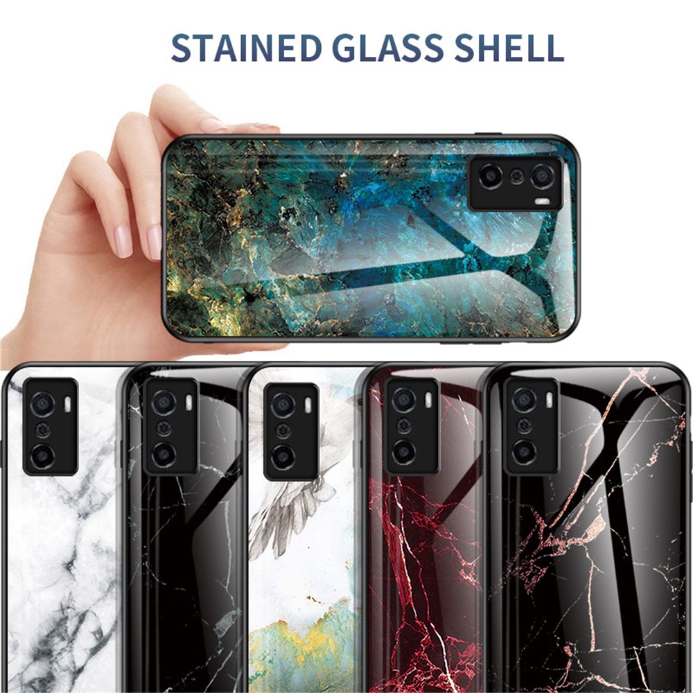 Marble Pattern Tempered Glass + PC + TPU Shock Absorbing Ultra Slim Phone Case for Oppo A55s - Blood Red Marble-6