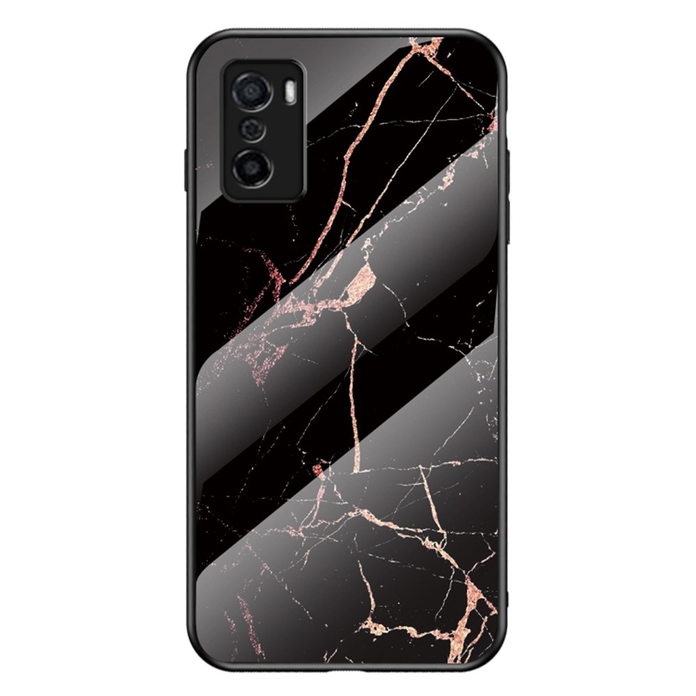 Marble Pattern Tempered Glass + PC + TPU Shock Absorbing Ultra Slim Phone Case for Oppo A55s - Gold Black Marble-1