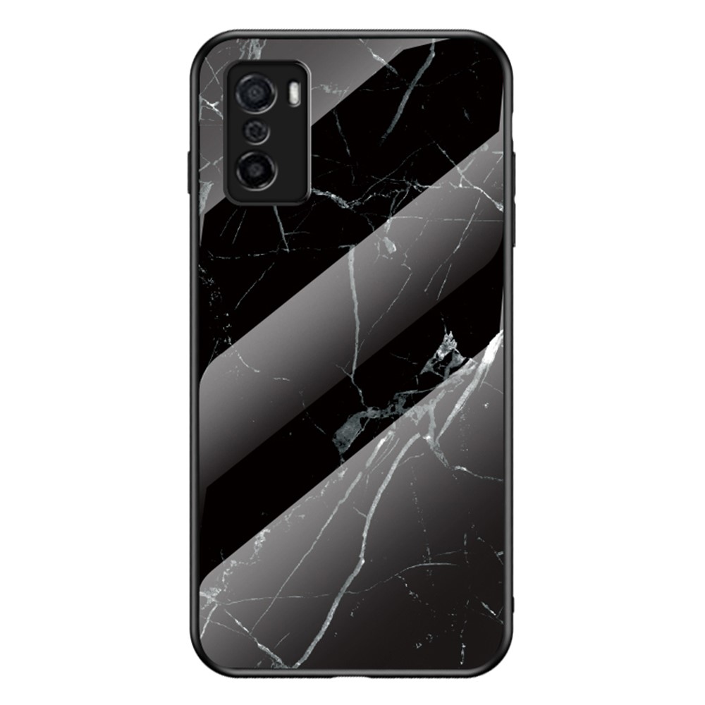 Marble Pattern Tempered Glass + PC + TPU Shock Absorbing Ultra Slim Phone Case for Oppo A55s - Black Marble-1