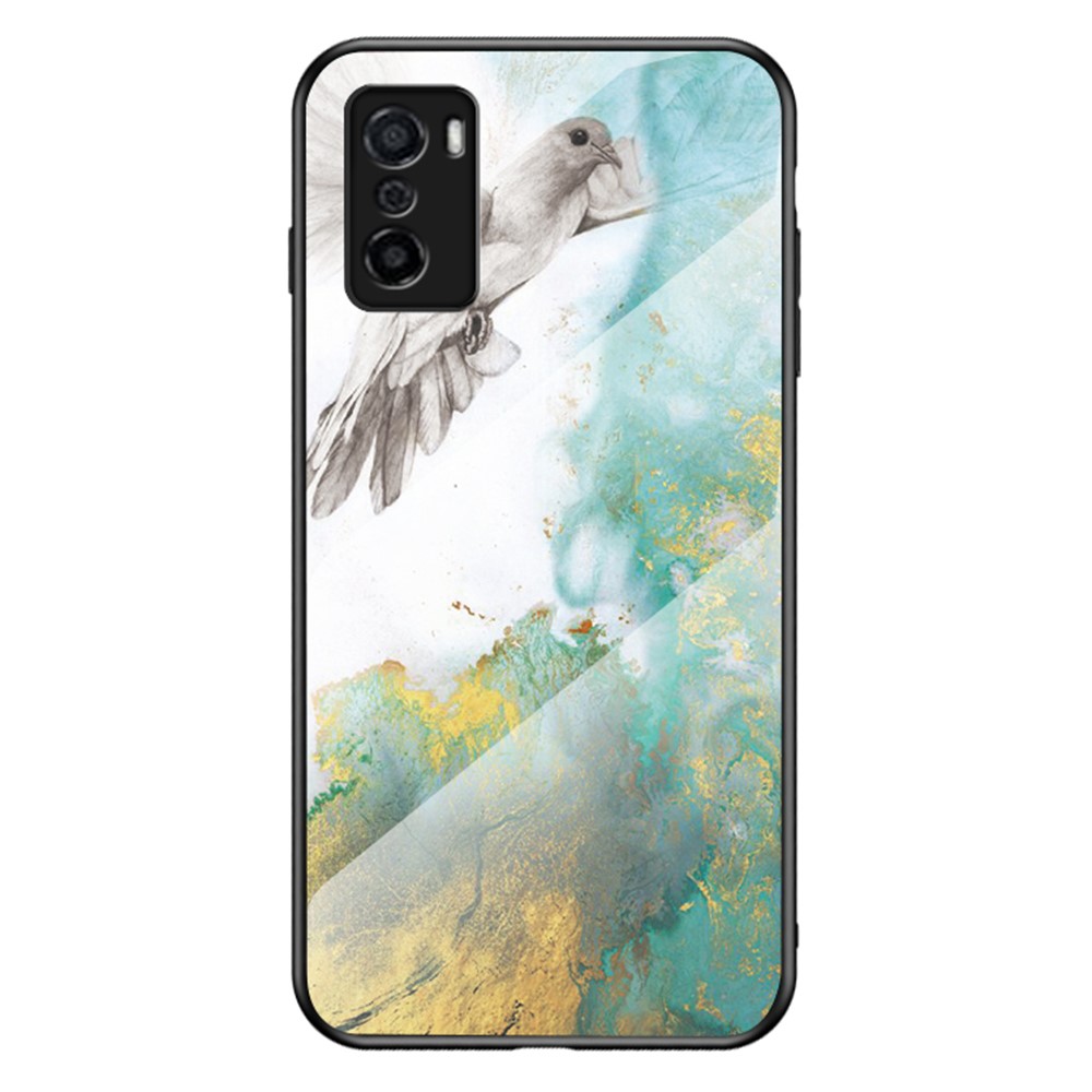 Marble Pattern Tempered Glass + PC + TPU Shock Absorbing Ultra Slim Phone Case for Oppo A55s - Flying Pigeon Marble-1