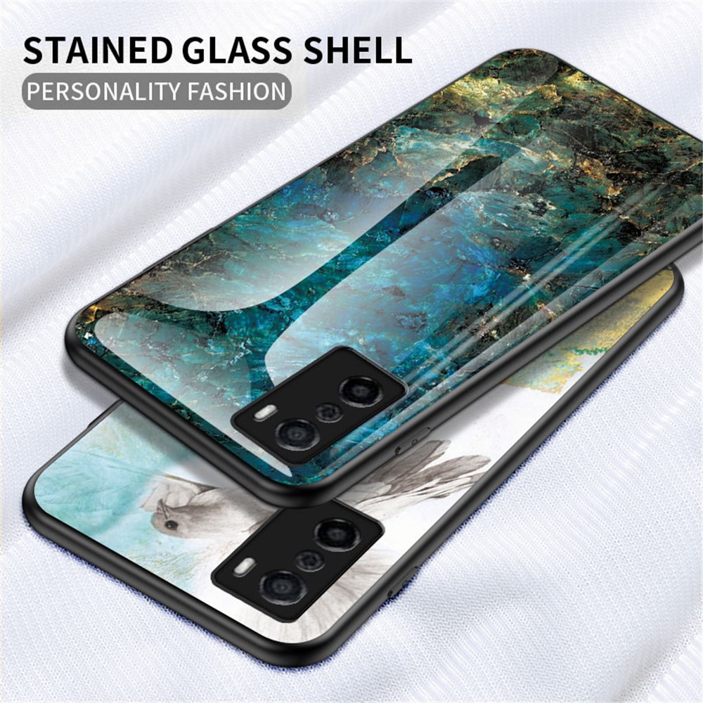 Marble Pattern Tempered Glass + PC + TPU Shock Absorbing Ultra Slim Phone Case for Oppo A55s - Flying Pigeon Marble-2