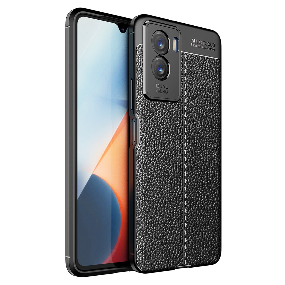 Litchi Texture Shock Absorption Soft TPU Protective Case Phone Cover for vivo Y55s 5G - Black-1