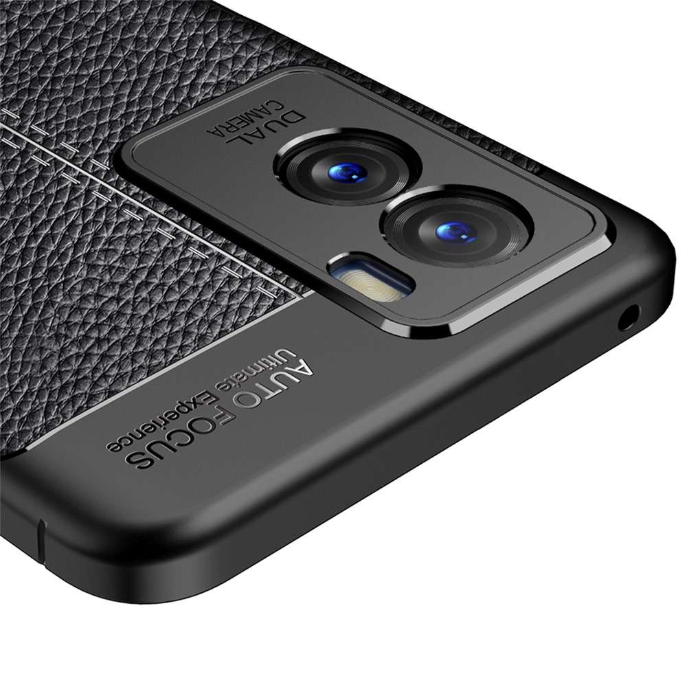 Litchi Texture Shock Absorption Soft TPU Protective Case Phone Cover for vivo Y55s 5G - Black-2