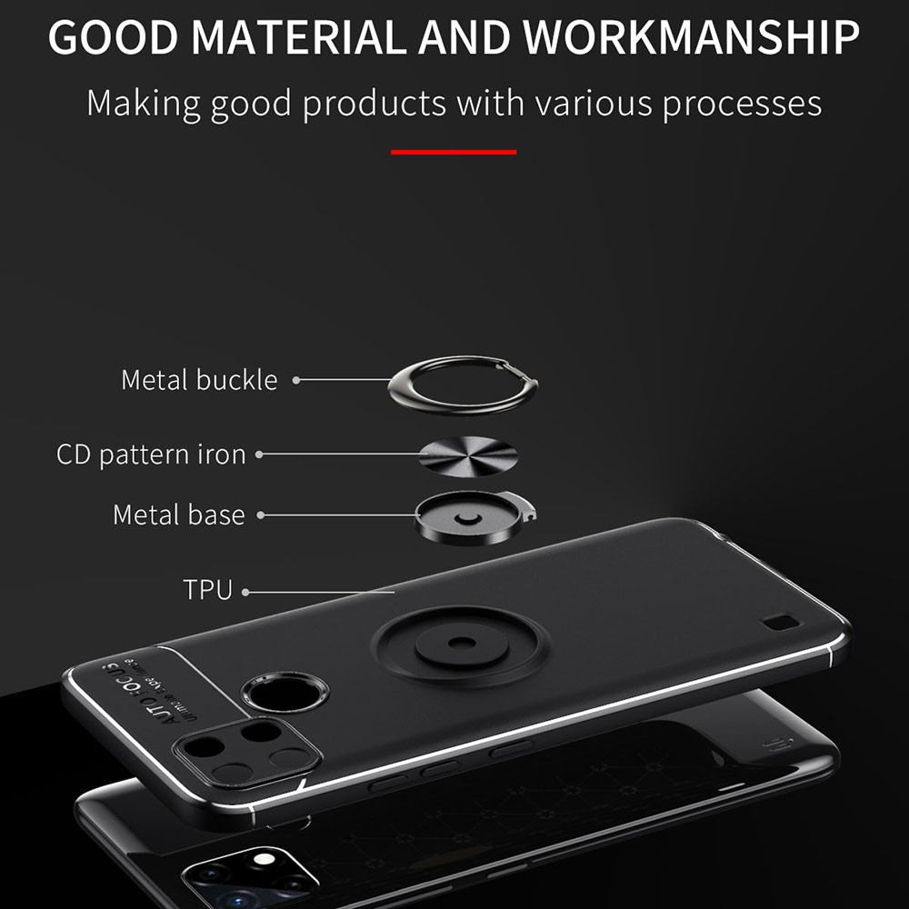 Soft TPU Phone Case Bag Ring Kickstand Anti-Fingerprint Shockproof Back Phone Cover for Realme C21Y - Black-2