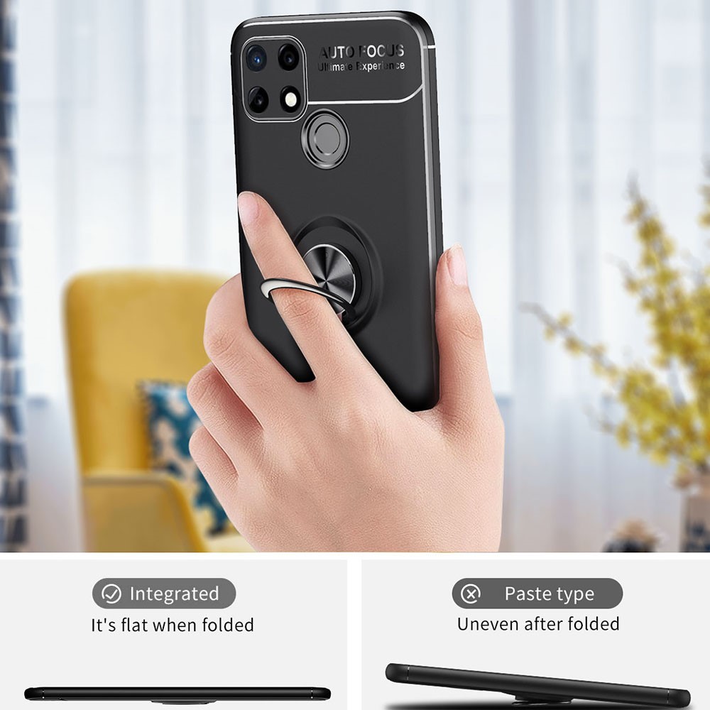 Soft TPU Phone Case Bag Ring Kickstand Anti-Fingerprint Shockproof Back Phone Cover for Realme C21Y - Black-4