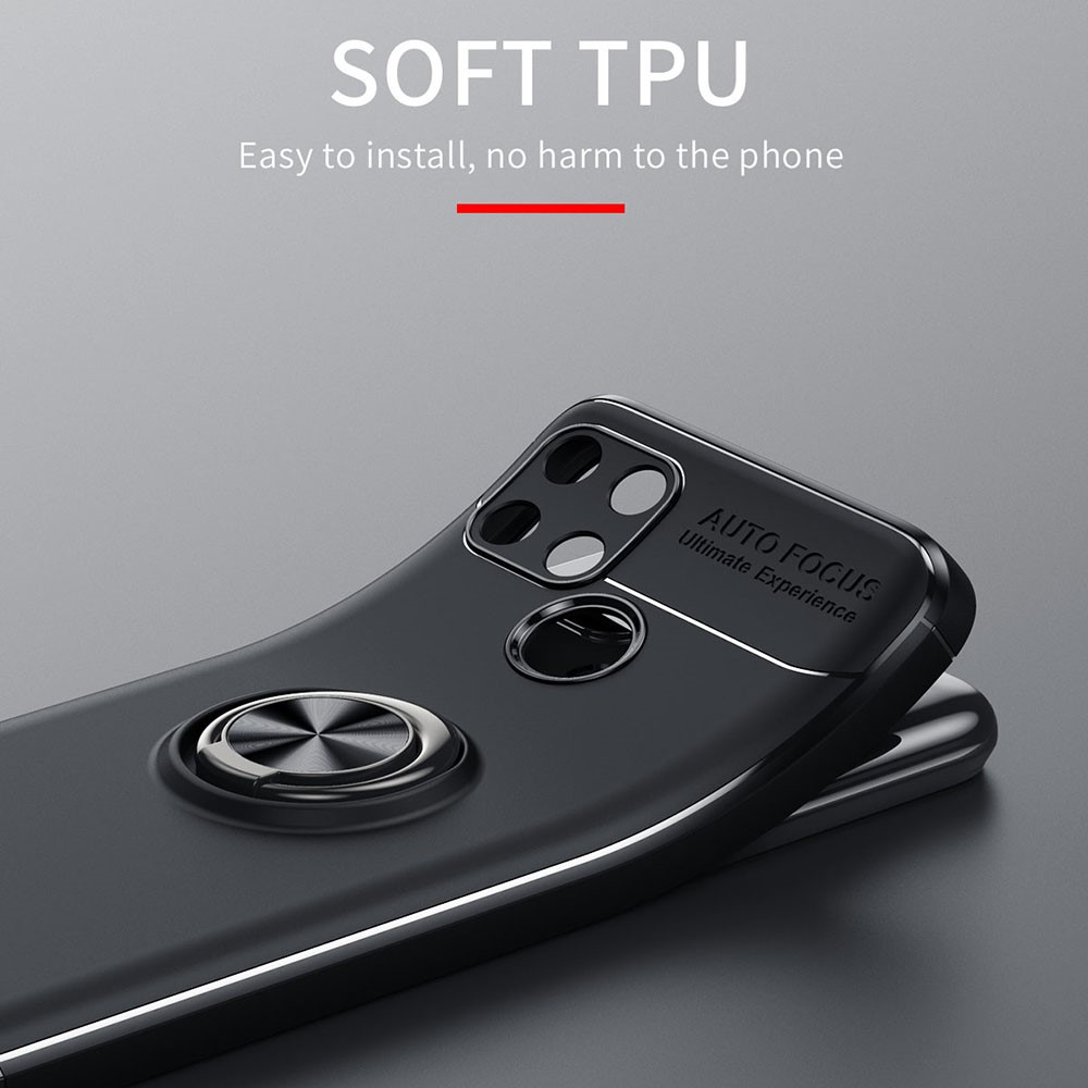 Soft TPU Phone Case Bag Ring Kickstand Anti-Fingerprint Shockproof Back Phone Cover for Realme C21Y - Black-6