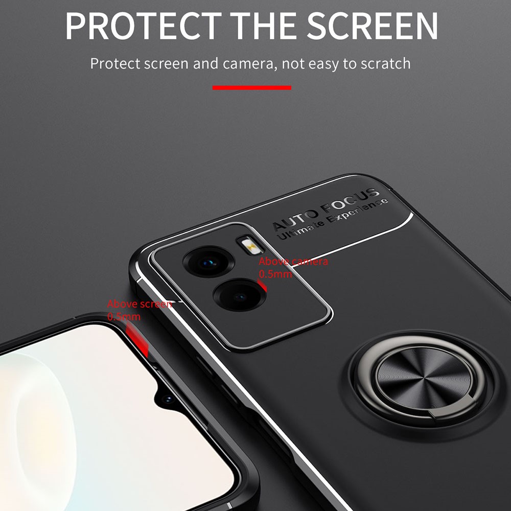 Ring Kickstand Anti-Fingerprint Shockproof Soft TPU Frost Back Phone Cover for vivo Y55s 5G - Black-10