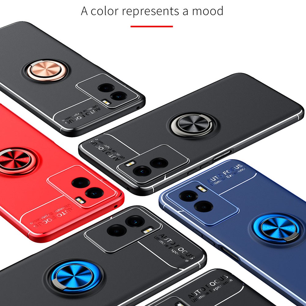 Ring Kickstand Anti-Fingerprint Shockproof Soft TPU Frost Back Phone Cover for vivo Y55s 5G - Black-14