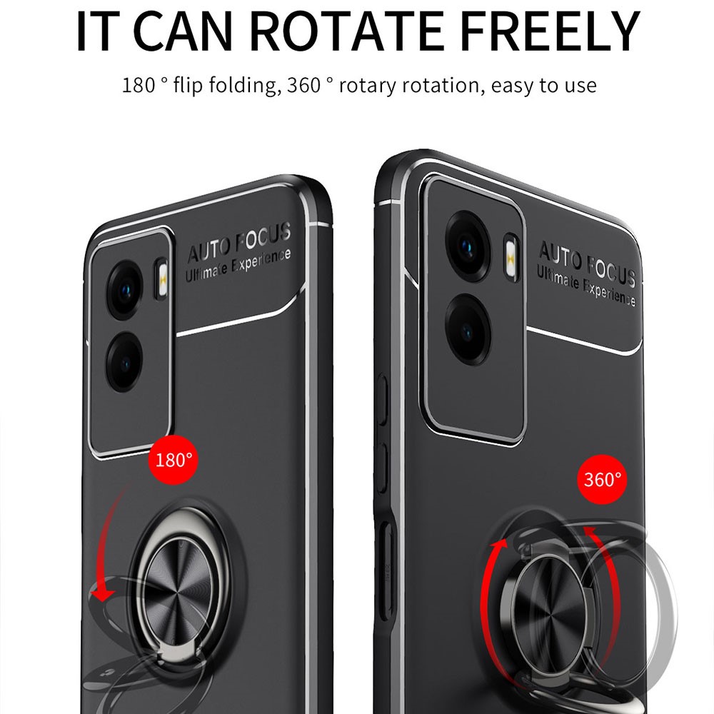 Ring Kickstand Anti-Fingerprint Shockproof Soft TPU Frost Back Phone Cover for vivo Y55s 5G - Black-3